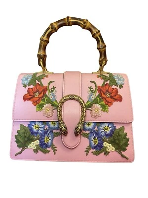 Bolso de mano Dioniso rosa Gucci piel de becerro bordado mango de bambú con correa Foto 1 de 4