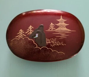 Japanese Trinket Jewelry Box 8cm x 6 cm Pagoda Hand-Painted - Bild 1 von 5