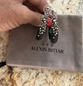 100% Authentic Alexis Bittar Iconic Black Lucite Crystal Dust Hoop Earrings - Picture 1 of 20