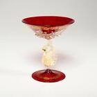 Tintoretto Handblown Murano Italy Red Glass Swan Stem Candle Holder 5.25"h Vntg
