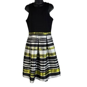 Carmen Marc Valvo Womens Fit & Flare Dress Black 10 Metallic Stripe Sleeveless - Picture 1 of 22