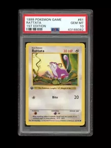 Pokemon PSA 10 GEM MINT Rattata 1st Edition Base Set Shadowless 1999 Karte 61/102 - Bild 1 von 2