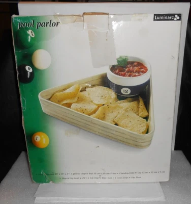 Pool Billiards Rack Chip & Dip Serving Bowl Set of 2 by Luminarc New Party Ware - Image 1 of 4