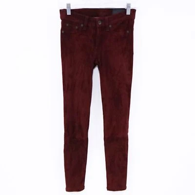 rag & bone Suede Leather Pants Skinny Women W24 L27 Burgundy Port Red Brown $995 - Image 1 of 4