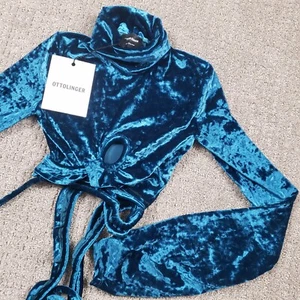 Ottolinger Velvet Top size Large Blue Wrap Turtlneck Rave Club - Picture 1 of 12