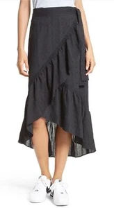 A.L.C. sz 2 Charmaine Ruffled Black Wrap Midi Skirt - Picture 1 of 4