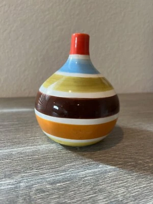 JONATHAN ADLER ITALIA, HAPPY HOME, 5” CERAMIC GOURD VASE, MULTI COLOR STRIPES - Image 1 of 2