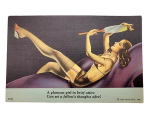Pin Up Girl with Sexy Pose Stocking Garter Vintage Linen 1940s Postcard Unused - Picture 1 of 5