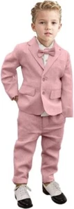 2 Piece Boys Linen Suit Slim Fit Suits for Kids,Boys Casual Jacket Pants Suit - Picture 1 of 27