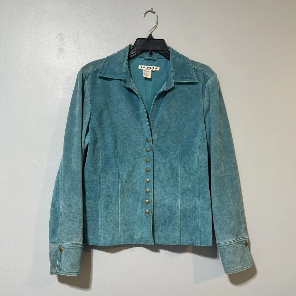Chaqueta AMI Para Mujer Abrigo Blazer Abrigo de Cuero Forrado Azul De Colección Mediano Festival Talla M Foto 1 de 4