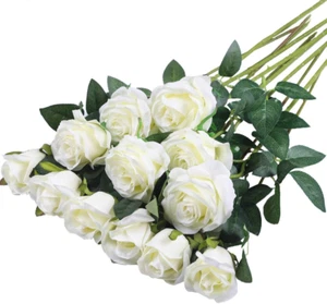 12PCS Artificial Silk Flowers Realistic Roses Bouquet Long Stem for Home Wedd... - Picture 1 of 12