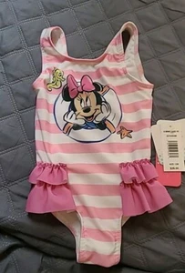 Girls 12 Month DISNEY Baby New 1 Pc Swim Suit Minnie Mouse UPF 50 SUNBLOCK Pink - Picture 1 of 8