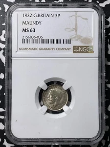 1922 G.B. Lote de 3 peniques Maundy NGC MS63 #A9862 ¡plata! Elección UNC! - Imagen 1 de 3