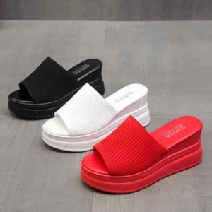 Red White Slippers Wedge Heels Women Sandals Platform Wedges Shoes Ladies Summer - Picture 1 of 30