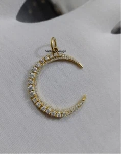 14k Solid Gold Crescent Moon Diamond Charm Pendant,Beautiful Crescent Gold Charm - Picture 1 of 2
