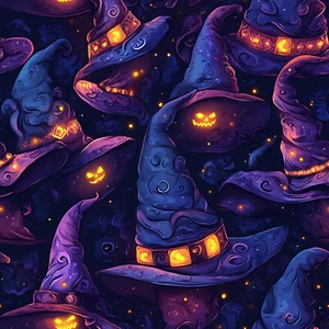 Spooky Witches Hats! Halloween Fun Fabric Metres/Fat/Long/Quarters: 100% Cotton - Picture 1 of 4