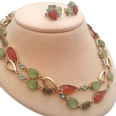 Anne Klein Faceted Lucite Station Chain Necklace with Matching HMN Clip Earrings - Image 1 of 4