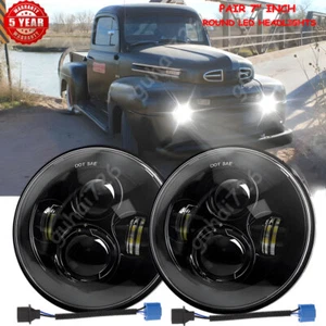 Fit Ford F1 1948 1949 1950 1951 1952 Pair 7" Inch Round LED Headlights Black DOT - Picture 1 of 13