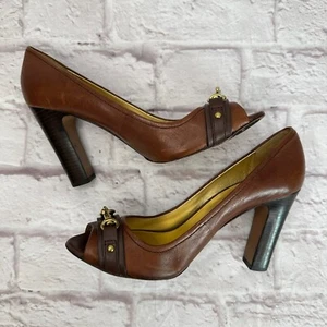 Coach Uma Pumps Damen 9,5 B Schuh Schnalle Peeptoe braun Leder Absatz - Bild 1 von 13