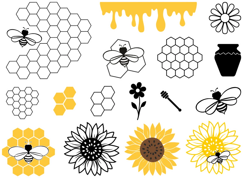 16 Honigbienen Stanzteile Sticker A4 Deko Karten basteln Scrapbooking - Bild 1 von 1