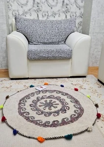 Turkoman runder Filzteppich 3 Fuß -- Schafwolle Bereich Bodenbelag Handarbeit Turkmen Ethno - Bild 1 von 6