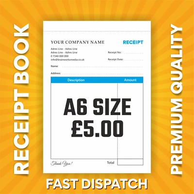 A6 PERSONALISED DUPLICATE RECEIPT BOOK - NCR PRINT - PERSONALISED INVOICE BOOK - Image 1 of 2