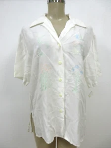 VINTAGE SUBURBANS WHITE FLORAL EMBROIDERED SHORT SLEEVE BLOUSE SIZE 8 - Picture 1 of 7