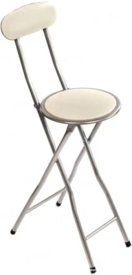 Breakfast Kitchen Bar Stool Party High Chair Round Folding Padded Stool White - Image 1 of 3