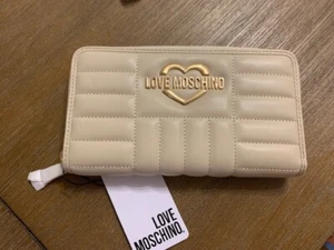 Moschino Wallet- New Love Moschino Cream Quilted Wallet WITH GOLD HEART LOGO - Picture 1 of 4