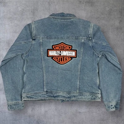 Harley Davidson Motor Clothes Denim Jacket Women's Large Blue Embroidered Patch - Image 1 of 4