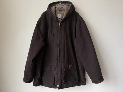 Vintage Carhartt C95 DKB Sherpa Lined Hooded Dark Brown Coat Jacket 3XL Tall - Image 1 of 4