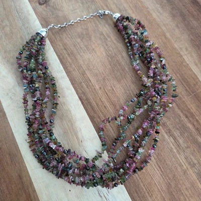 Jay King DTR .925 Silver Pink Green Tourmaline Chip Bead 8 Strand Necklace - Image 1 of 4