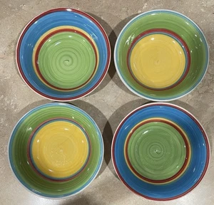 Set of 4 Royal Norfolk Multicolor Cereal Soup Bowl Green & Yellow Centere - Picture 1 of 4