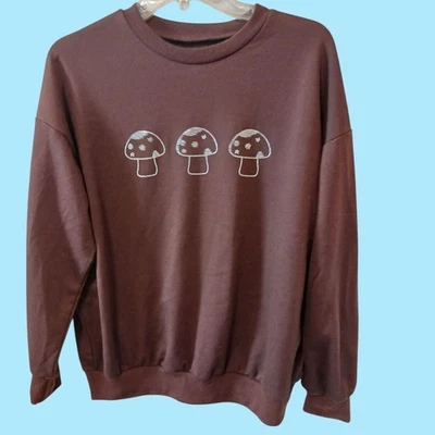 Sweatshirt With Silver Mushroom Print rhinestone  Dark Brown Medium - Image 1 of 4