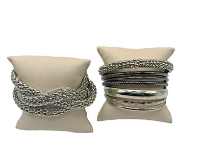 Lote de 2 pulseras de moda enchapadas en plata - Juego de brazaletes elásticos con cuentas y mixtos Foto 1 de 4