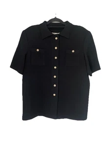 St John Damen M Wolle Kragen schwarz Kurzarm Strick Bluse & Tanktop USA - Bild 1 von 10