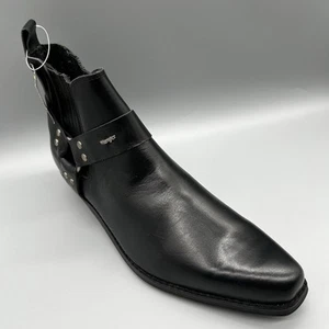 Wrangler Tex Harness Ankle Boots Cowboy Black Leather Point Toe Mens Uk 10 - Imagen 1 de 6