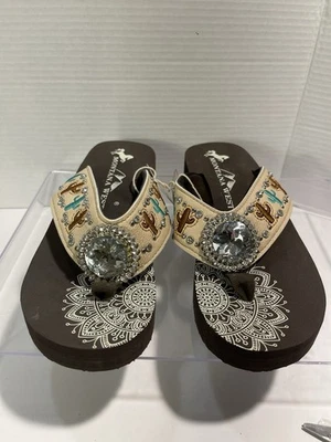 New Montana West FlipFlops Western Rhinestone Cactus Bling Sandals Sz9-9.5 READ! - Image 1 of 4