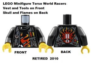 LEGO Minifigure Torso World Racers Vest and Tools on Front Skull and Flames - Picture 1 of 1