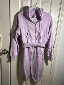 Women’s No Boundaries Purple Fleece Zip Up Hoodie and Cargo Pants Set size S - Picture 1 of 7