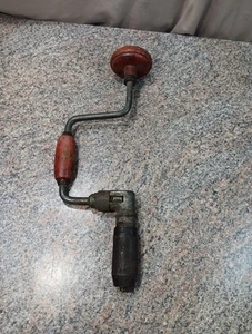 Vintage Pexto Hand Drill Made USA Red Handles Wood Free Ship - Picture 1 of 7
