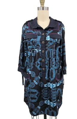 Mini vestido de seda Custo Barcelona para mujer XS/S? Cuello de lino azul negro manga larga Foto 1 de 4