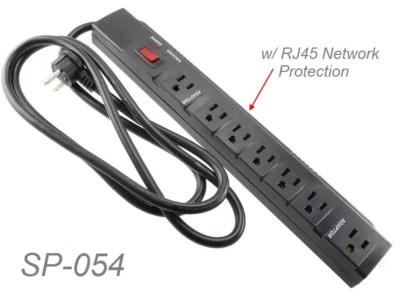 CablesOnline, 7 Outlets 1200J Surge Power Strip +RJ45 w/6-foot Right-Angle Cable - Image 1 of 4