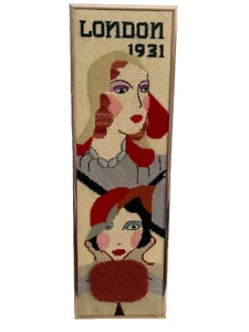 Art Deco Style Flapper Lady London 1931 Framed Needlepoint Wall Hanging Textured - Picture 1 of 10
