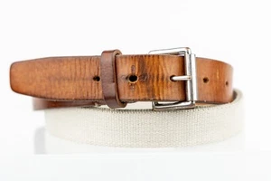 Unisex White Fabric with Brown leather belt size 32" Made in England - Picture 1 of 9