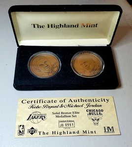 KOBE BRYANT MICHAEL JORDAN HIGHLAND MINT JUMBO BRONZE 2 COIN SET *Limited* PSA - Picture 1 of 5