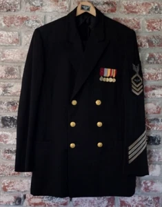 Abito vintage epoca Vietnam 1964 US Navy USNR CPO lana blu uniforme giacca e pantaloni - Foto 1 di 20