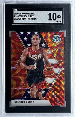 2019-20 PANINI MOSAIC #260 STEPHEN CURRY ORANGE REACTIVE PRIZM SGC 10 GEM MT - Image 1 of 3