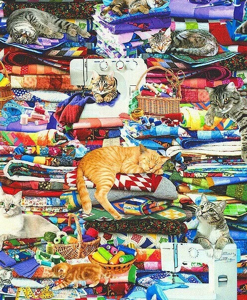 FABRIC~CATS~CATS ON QUILTS~QUILTING FABRIC~ 1/2 YARD - image 1 of 1