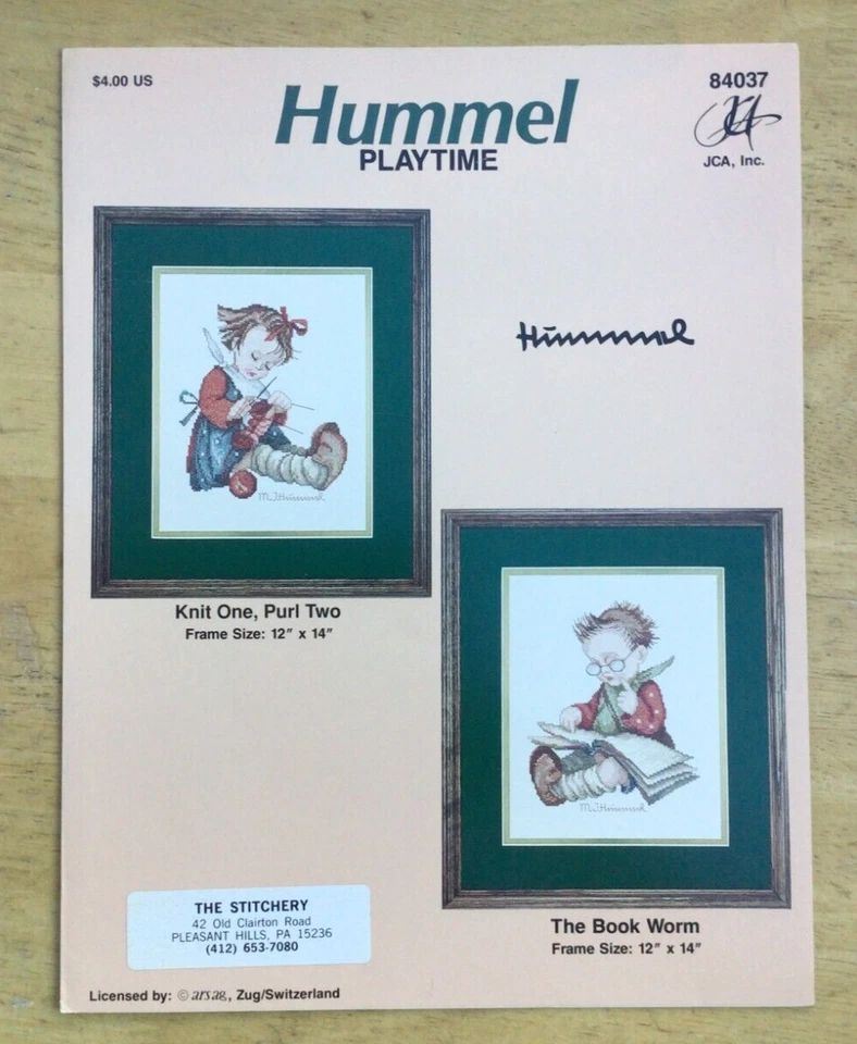 HUMMEL “PLAYTIME” Knit One Purl Two, Book Worm Cross Stitch Pattern Leaflet - Image 1 of 1